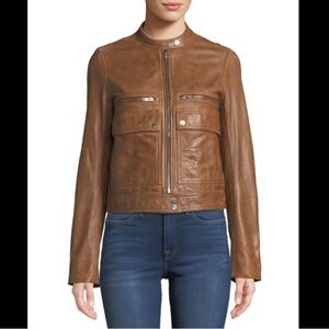 Zadig & Voltaire goat lather cognac brown love aviator jacket